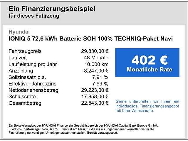 Hyundai IONIQ 5 72,6 kWh Batterie SOH 100% TECHNIQ-Paket Navi LED ACC Apple CarPlay