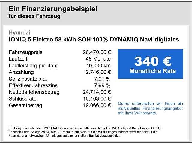 Hyundai IONIQ 5 Elektro 58 kWh SOH 100% DYNAMIQ Navi digitales Cockpit